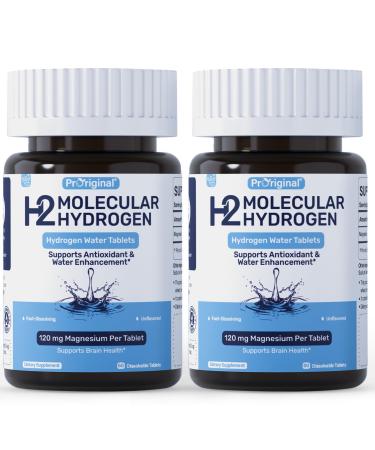 Hydrogen Water Tablets - 12 PPM H2 Molecular Hydrogen - 120 mg Magnesium-Based Reaction System - Supports Antioxidant & Cellular Health Energy & Brain Function - Non-GMO Unflavored - 120 Tablets Unflavored 60 Count (Pack
