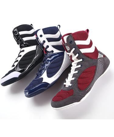 HUANLE Youth Sports Boxing Shoes - Breathable Wrestling Fitness Sanda Shoes with Ankle Guard, Non-Slip High-Top Men's Training Competition Boots in White/Red - Buy Online on GoSupps.com