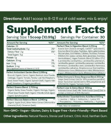 BodyHealth Perfect Greens Formula (30 Svgs) Daily Superfood Green Apple Smoothie Powder with Vegetables, Fruit, Antioxidants, Prebiotics, Probiotics, Fiber, and PerfectAmino Protein - Buy Online on GoSupps.com