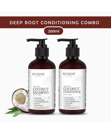 Nuskhe by Pa ras Deep Root Conditioning Combo - Coconut Shampoo & Conditioner Set with Coconut Oil Avocado Oil & Keratin - 200 ml Each - Best for Healthy Hair - Buy Online on GoSupps.com