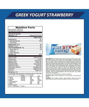 Pure Protein Strawberry Greek Yogurt Protein Bars - 1.76 oz, 6 Count (2 Pack) - Buy Online on GoSupps.com