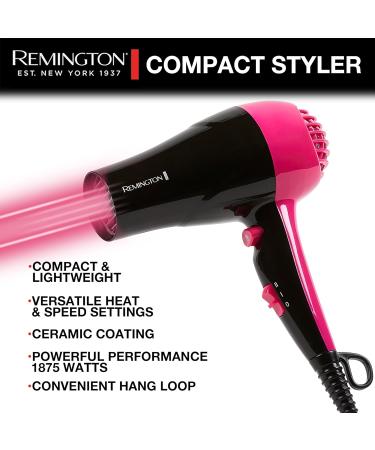 Remington Compact Styler - Portable 1875W Hair Dryer with Ceramic Technology 2 Heat Settings & Cool Shot - Perfect Travel Size Blow Dryer - Buy Online on GoSupps.com