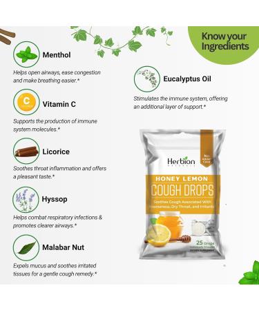 HERBION Naturals Cough Drops with Honey Lemon Flavor Dietary Supplement Soothes Cough for Adults and Children Over 6 Years 125 Lozenges Pack of 5 - Buy Online on GoSupps.com