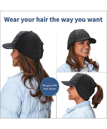 TrailHeads Women's Winter Ponytail Trucker Hat with Ear Warmers - Quilted Black - Buy Online on GoSupps.com