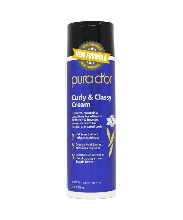 PURA D'OR Curly & Classy Leave-In Cream (8oz) Hydrating and Defining Formula for Natural or Treated Curls Enriched with Organic Aloe Vera Coconut Oil Bergamot Oil & Apple Fruit Extract