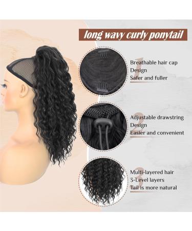 Allyreetress Afro Curly Ponytail Extension Long Black Drawstring Ponytail for Black Women Long Multi Layered Hair FluffyThick Ponytail Natural Soft Synthetic Hairpiece for Daily Use(Black) 18 Inch Black - Buy Online on GoSupps.com