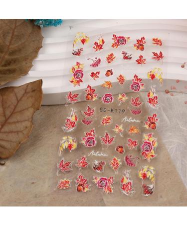 JMEOWIO 3D Embossed Fall Nail Art Stickers - Self-Adhesive Pumpkin & Maple Leaf Design | 5D Autumn Nail Supplies (4 Sheets - Buy Online on GoSupps.com