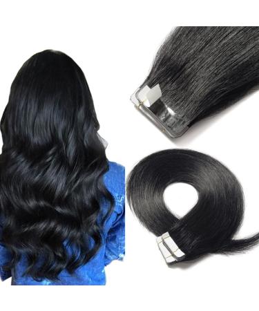 SEGO TAPE Extensions real hair hair extension adhesive tape hair parts smooth 100% remy hair 20 pieces extension +10pcs free tapes black#1 14 "(35cm) -40g