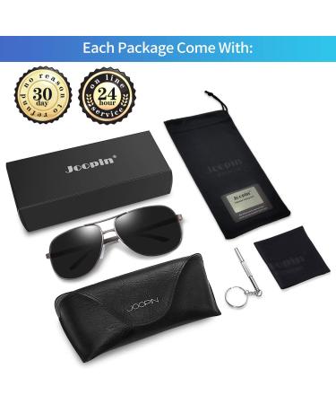 Joopin Al-Mg Metal Frame Polarised Sunglasses | UV Protection Double Bridge Aviation Sunglasses for Men Women | Driving Sun Glasses A03-gun Frame Black Lens - Buy Online on GoSupps.com