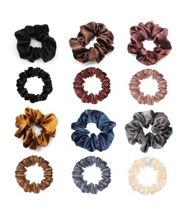 12PCS Hair Scrunchies  Satin Scrunchies for Women Elastic Soft Hair Ties Scrunchy Hair Accessories for Girls and Ladies Mixed Color-1