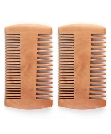 2Pcs Wooden Beard & Moustache Comb Set for Men - Anti-Static Double Sided Wide & Fine Teeth - Pocket Beard Comb Perfect for Grooming & Detangling (Brown)