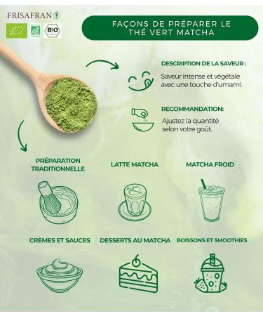 FRISAFRAN | Poudre de Matcha Latte Bio 50g | Th vert | Th Matcha 100% naturel | Poudre de Matcha japonaise | nergisant et Antioxydant | matcha sans additifs | Th vert v g talien | Tonus Minceur - Buy Online on GoSupps.com