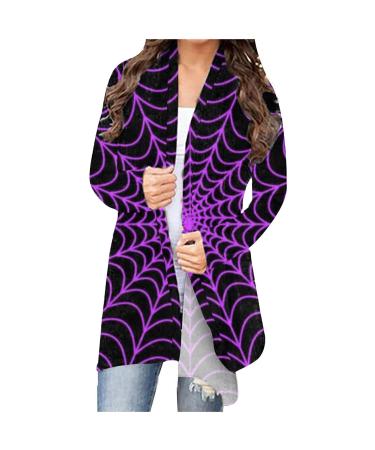 hlysgo Novelty Printed Hallowen Costumes for Women, Long Sleeve Comfortable Plus Size Cardigans T-Shirts Purple Medium