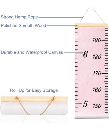 MHJY Kids Height Chart | Wooden Ruler Growth Chart for Girls Boys Nursery Decor | 7.9'' x 79'' Canvas Wall Hanging Measurement Kit - Pink - Buy Online on GoSupps.com