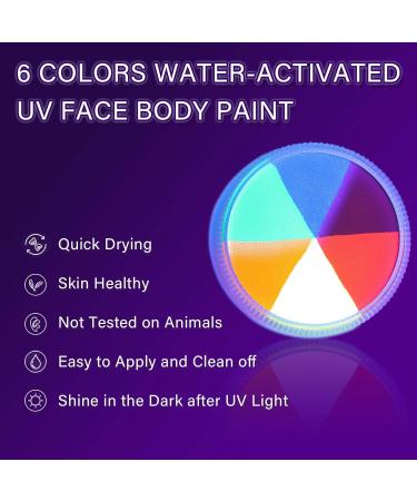 Glow UV Blacklight Face Body Paint Palette - 6 Neon Colors | Water Activated Washable Halloween Makeup & Cosplay Kit - Buy Online on GoSupps.com