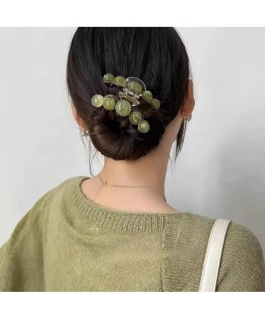 3 Pack Green Pearl Hair Claw Clips - Non-slip Hair Jaw Clips Set for Women and Girls - Decorative Hair Accessories in Big Medium Small Sizes - Green - Buy Online on GoSupps.com