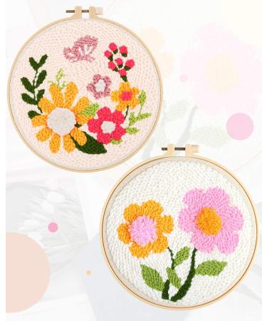 Pllieay 2 Set Punch Needle Embroidery Starter Kits - Instructions, Fabric, Pattern, Yarns, Hoops for Rug-Punch & Pinch Needle Flowers - Buy Online on GoSupps.com