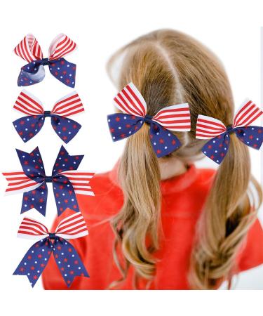 4th of July Hair Clips Independence Day Hair Barrettes Patriotic Party Bows Claw Clips USA Stars Hair Accessories for Women Hairpin Hair Alligator Clips Hair Jaw Clamp Headwear Hair Decorations 4PCS