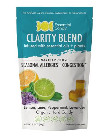 Organic Clarity Blend Hard Candy - Lemon Lime Peppermint Lavender - Natural Congestion and Sinus Relief for Seasonal Allergies - All Natural Gluten-Free Non-GMO Vegan Soy-Free - 24 Count (Pack of 1)