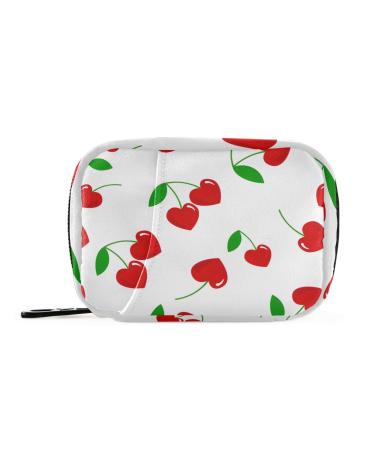 Cherry Hearts Valentine's Day Pill Organizer Travel 7 Day Pill Case Small Weekly Vitamin Supplements Holder with Zipper