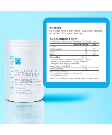 Consult Health Colla Holla- Multi-Sourced Collagen Verisol Protein Powder with Colostrum for Skin Elasticity Wrinkle Reduction Healthy Hair & Joint Support. 8.36 oz - Buy Online on GoSupps.com