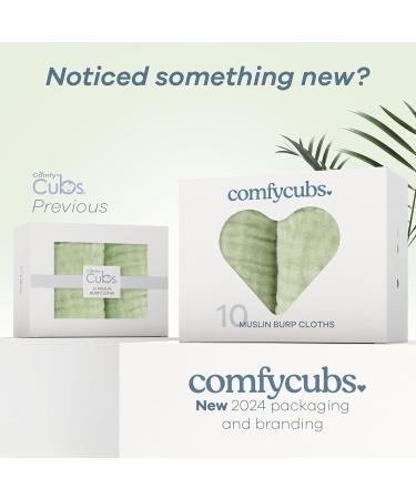 Comfy Cubs Muslin Spit Towels - 10 Pack Large 100% Cotton Hand Washcloths Extra Absorbent & Soft Sage Color Ideal for Baby Care - Buy Online on GoSupps.com