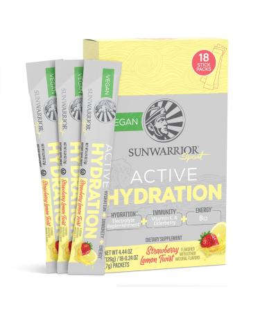 Electrolyte Powder Hydration Packets B12 Elderberry | Strawberry Lemon Twist Flavored 18 Stick Packs Box | Vegan and Plant-Based Sugar Free