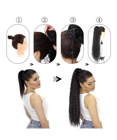 30 Inch Curly Drawstring Ponytail Extensions for Black Women - Natural Black 190g - Human Hair Feel - Thick & Natural Looking - Water Wave Long Ponytail with 2 Clips In - Synthetic Hairpiece - Buy Online on GoSupps.com