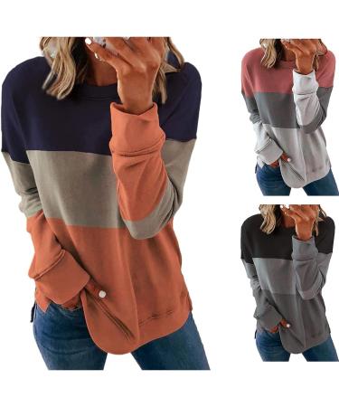 AMIMOJY Color Block Crewneck Sweatshirt for Women | Long Sleeve Fashion Shirt | Pink | Small - Buy Online on GoSupps.com