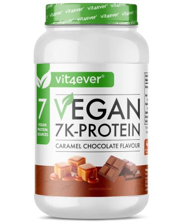 Vegan 7K Protein - 1kg - Caramel Chocolate - Purely Vegetable Protein Powder with Rice Almond Soy Peas Hemp Cranberry an