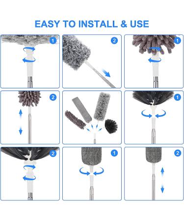 Duster with Extension Pole for Cleaning High Ceilings & Low Places - Ideal for Ceiling Fans, Cabinets, Sofas & Small Spaces - Buy Online on GoSupps.com