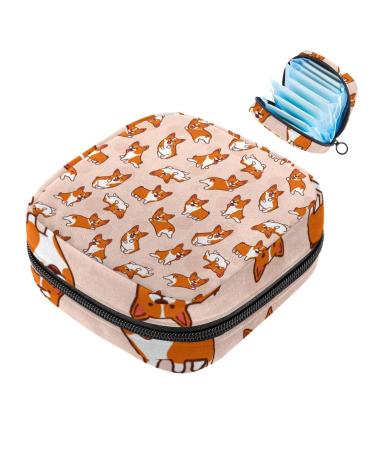 Portable women's binding-up bags menstrual cup bags feminine menstrual insert bag for teenage girls tampons for the first period cartoon cute Corgis orange multicolored 10