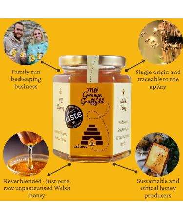 M l Gwenyn Gruffydd | Local Welsh British Pure Honey | Natural Blossom Unpasteurised Honey | 340g Glass jar | Wildflower Honey | Raw Honey British | Natural Honey - Buy Online on GoSupps.com
