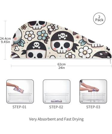 Cute Skull Head Hair Towel 2 Pack - Super Absorbent Quick Dry Hair Turbans for Women & Girls - Perfect Hair Drying Solution - Buy Online on GoSupps.com