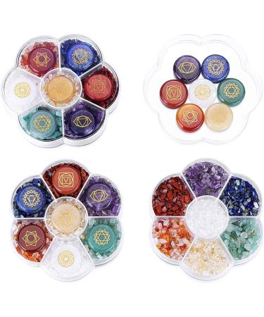 PESOENTH Natural Chakra Stones Set for Reiki & Meditation - 7pcs Engraved Chakra Symbols & Gemstone Clips - Buy Online on GoSupps.com