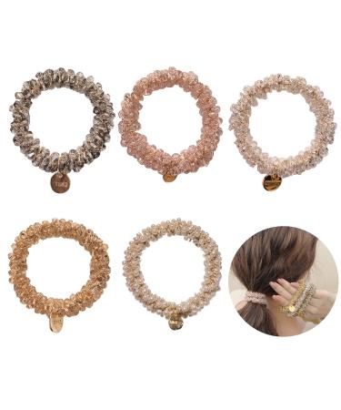 Hair tie ladies crystal 5 pieces hair jewelry hair tie with pearls elastic hair tie women hair tie ladies scrunch pearls braid gum pore cheeks for women for women