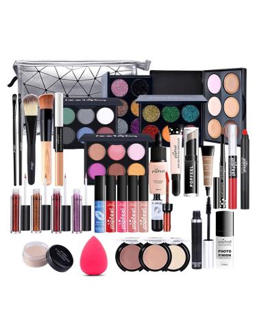 Professional Makeup Set MKNZOME Cosmetic Make Up Starter Kit With Storage Bag Portable Travel Make Up Palette Birthday Xmas Gift Set Full Sizes Eyeshadow Foundation Lip Gloss for Teenage & Adults 37 pcs type C