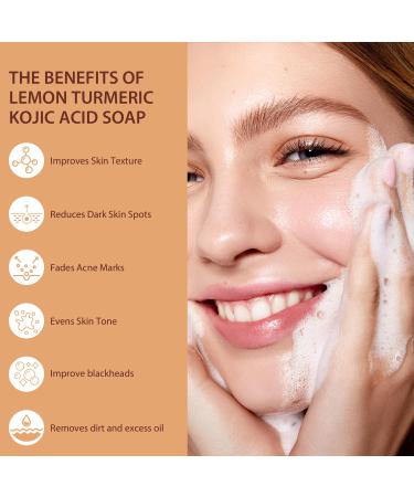 IREV Lemon Turmeric Kojic Acid Soap - Exfoliating & Cleansing Bar for Dark Spots Acne Face & Body - 200g/7OZ - Buy Online on GoSupps.com