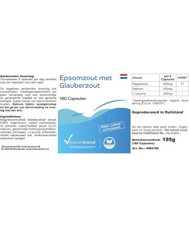 Epsom Salt and Glauber Salt - Magnesium and Sodium - 180 Capsules - Vegan - Beneficial Bottle | Vitamintrend  - Buy Online on GoSupps.com