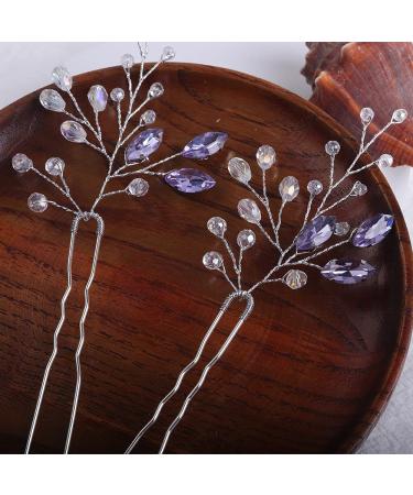 YERTTER Amethyst Hair Pins Set - Silver Wedding Clips with Purple Rhinestones for Bride & Bridesmaids - Buy Online on GoSupps.com