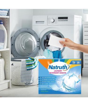 NATRUTH Natural Laundry Detergent Sheets - 35 Fresh Scented Biodegradable Strips for 70 Loads - Travel-Friendly & Plastic-Free - Buy Online on GoSupps.com