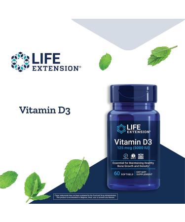 Life Extension Vitamin D3 125 mcg (5000 IU) - 60 Softgels for Immune Support - Buy Online on GoSupps.com