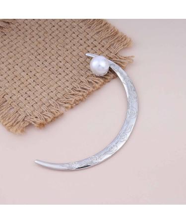 Aneneiceera Vintage Moon Hair Stick Pins Moon Pearl Hair Fork Metal Long Hair Pin Clips Silver Hair Bun Pearl Hair Holder Stick Minimalist Hair Accessories - Buy Online on GoSupps.com