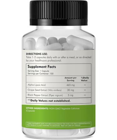 MEIBOTAN Supplements Alpha Lipoic Acid 500 mg with Grape Seed Extract & Piperine Extra Strength 120 Veg Capsules - Buy Online on GoSupps.com