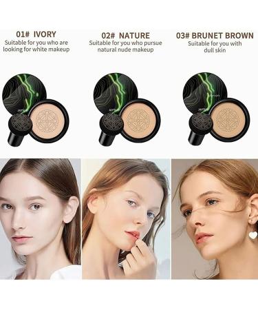 Verdant Touch Face Makeup Foundation Air Cushion BB Cream Foundation with Mushroom Sponge Long Lasting Concealer Tone Up Moisturizing CC Cream Ivory Color - Buy Online on GoSupps.com