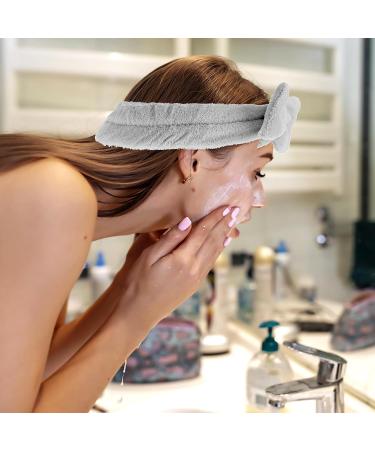 Women's Spa Bowknot Headband - Coral Fleece Makeup & Hair Band | Elastic Cosmetic Headwrap for Shower & Skincare (Gray) - Buy Online on GoSupps.com