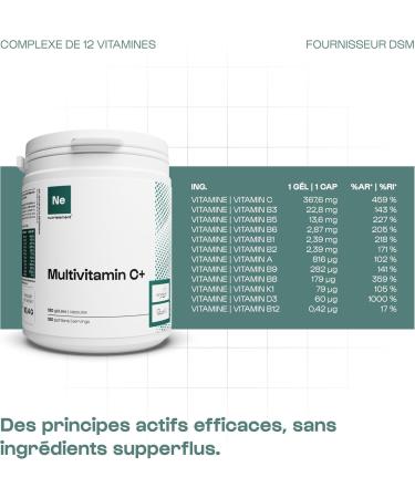 Multivitamin C+ - 60 capsules - Enhanced with Vitamin C - Food Supplement - Immunity - Fatigue - Nervous System and Bone - Beauty Skin and Hair | Nutrielement by Nutrimuscle - Buy Online on GoSupps.com