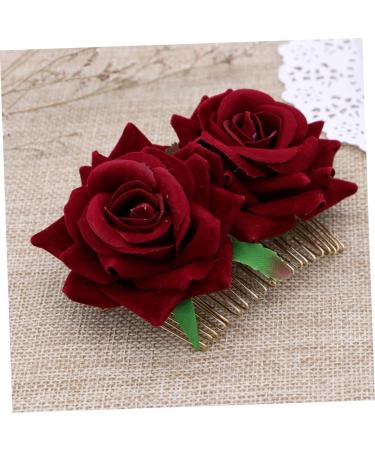 POPETPOP rose flower comb bridal headpieces for wedding floral hair comb Flamenco Dancer Hairstyles Burgundy Wedding Rose Flower Hair Comb floral comb crazy accessories the flowers bride - Buy Online on GoSupps.com