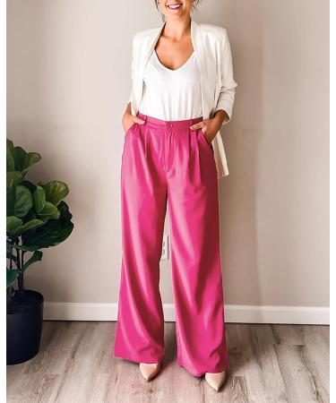 Vetinee High Waisted Wide Leg Dress Pants for Women - Magenta, Size L | Business Office Trousers with Pockets - Buy Online on GoSupps.com