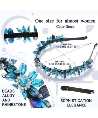 IYOU Sparkling Rhinestone Headband Green Crystal Flower Hair Bands Gemstone Prom Party Hair Hoop Accessories for Women and Girls - Buy Online on GoSupps.com